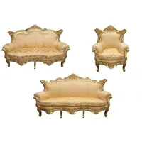 Casa Padrino Barock Wohnzimmer Set Gold Blumen Muster/ Gold - 3er Sofa+2er Sofa + 1 Sessel