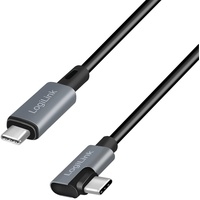 Logilink CU0183, USB 2.0 Typ-C Anschlusskabel, Stecker (90° gewinkelt) zu Stecker, mit E-mark Chipsatz, PD (Power Delivery), Farbe: Schwarz, 2 m