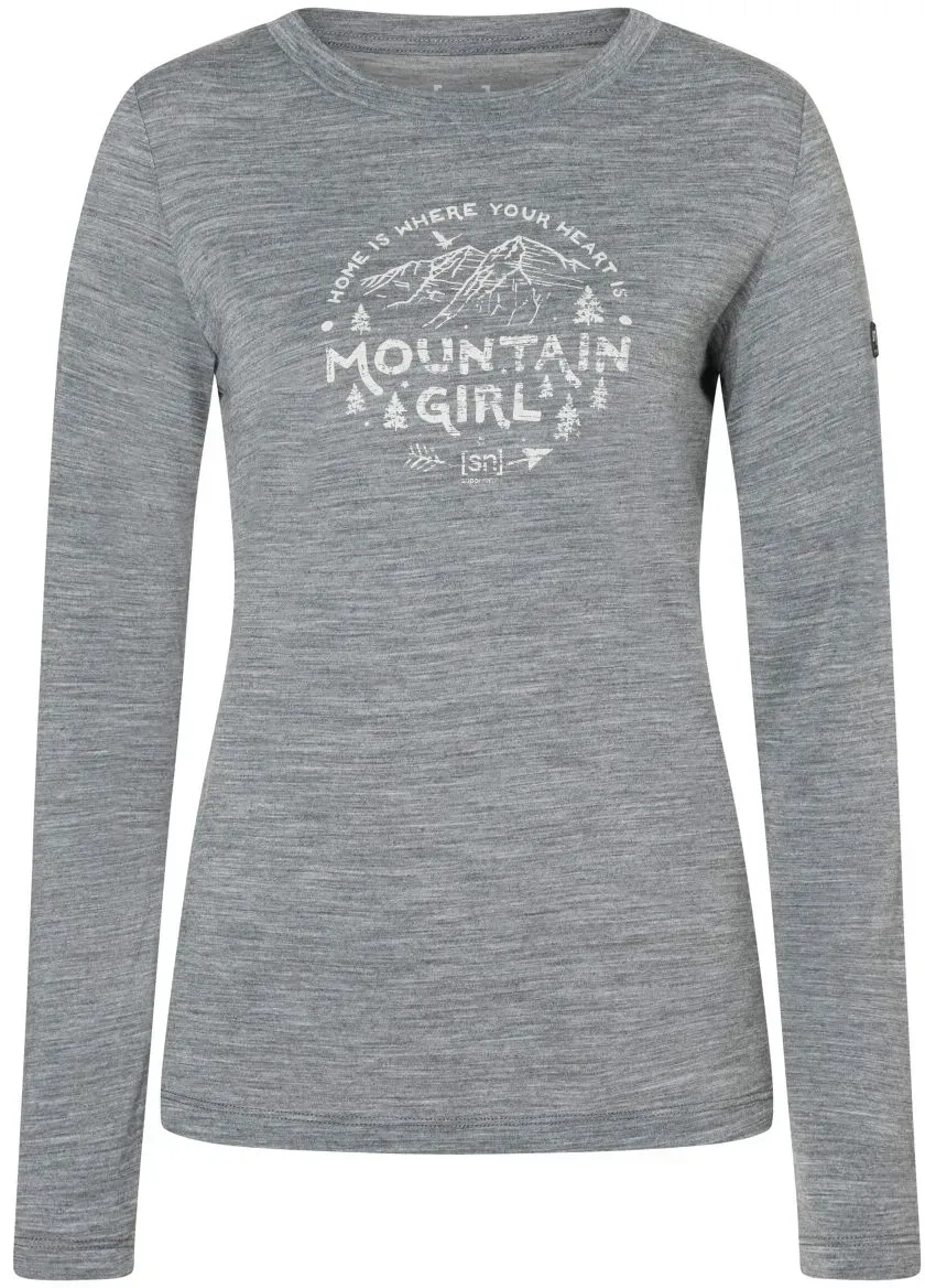 Super.Natural W Mountain Girl LS cashmere grey melange/white stone (77F) M