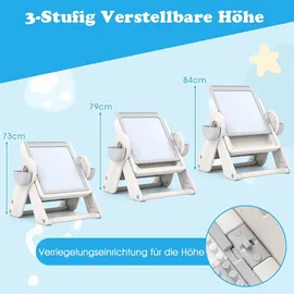 Fantask COSTWAY 6-in-1 Kinder-Tisch & Stuhl Set, mit Tischplatte, Stifteschlitz, Körben, & Bücherregal, Spieltisch für Kinder ab 18 Monaten - Grau/Beige
