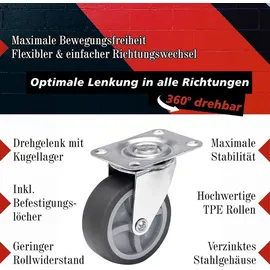 PRIOstahl Lenkrollen 4 Graue Rollen 50mm Möbelrollen