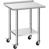 Vevor Edelstahltisch Gastro 762 x 610 x 894 mm, Verstellbarer Edelstahltisch mit Rollen, Aufkantung (30 mm), Arbeitstisch mit Grundboden für Restaurant Obere Ablage (204 kg) Untere Ablage (168 kg)