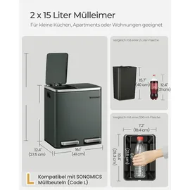 Songmics Mülleimer 30 l Grau