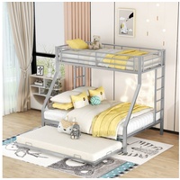 Odikalo Kinderbett 3-er Etagenbett Metallbett ausziehbar Leiter 90(140)x200 Grau/Schwarz grau