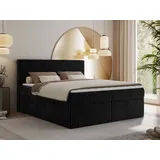 MKS MEBLE Boxspringbett 180x200 Schwarz Cord, Boxspringbett mit Matratze H3, Bett 180x200 mit Bettkasten and Kopfteil, Doppelbett mit Stauraum, Pol... - Schwarz