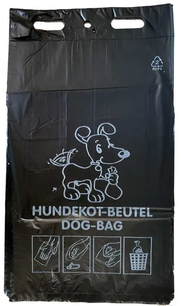 Hundekotbeutel 200 x 330 + 40 mm schwarz mit Druck geblockt 50 Stück