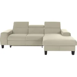 Ecksofa COTTA "Morven L-Form", beige, B:244cm H:72cm T:166cm, Microfaser PRIMABELLE (100% Polyester), Flachgewebe (100% Polyester), Samtvelours (100% Polyester), Sofas, Ecksofa Polstermöbel, Inklusive Kopfteilverstellung, wahlweise mit Ladestation, Bettfunktion