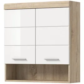 inn.furn Hängeschrank Weiß Hochglanz Eiche, 74 x 79 cm, Mambo