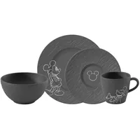 Villeroy & Boch Manufacture Frühstücks-Set 4-tlg. schwarz/Schieferoptik mit Disney Mickey Mouse Kreidedekor