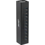 InLine USB 3.0 Hub, 10 Port, Aluminiumgehäuse, schwarz, mit 4A Netzteil