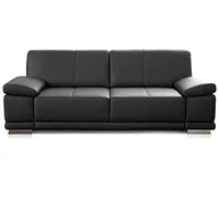 CAVADORE 3-Sitzer Sofa Corianne / Echtledercouch im modernen Design / Mit Armteilverstellung / 217 x 80 x 99 / Echtleder schwarz