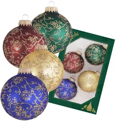 Krebs Glas Lauscha Traditionelle Farben Rot/Gold/Grün/Blau, 7cm Glaskugel mit goldenem Glitterdekor, handbemalt