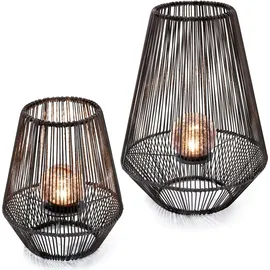 esotec Solarleuchte Windlichter ILONA 2er-Set POLY-RATTAN METALL-GEHÄUSE 102209