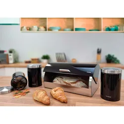 Briebe BB1161BLK Set aus Brotkasten +3 Küchenvorratsdosen aus Robustem Edelstahl Modernes Design, Schwarz/Edelstahl