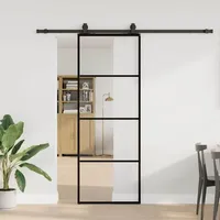 Iiaky Glasschiebetür Komplettset mit tür Schiebetür mit Beschlag Glastür Sicherheitsglas Zimmertür ESG Glas-Transparent-76 x 205 cm (213 cm Sliding Rail)