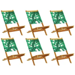 vidaXL Gartenstühle 6 Stk., Gartenstuhl mit Armlehnen, Klappstuhl für Garten Balkon Terrasse, Stuhlset Gartenmöbel, Grün Stoff Massivholz Akazie