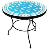 Marrakesch Orient & Mediterran Interior Gartentisch Marokkanischer Mosaiktisch Estrella aus Mosaik und Eisen 60 cm Rund, Handarbeit weiß 60 cm x 45 cm x 60 cm