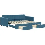 vidaXL Tagesbett Ausziehbar mit Schubladen Blau 90x200 cm Samt