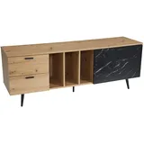 FineBuy Lowboard FineBuy TV Schrank 150 cm Fernsehtisch Fernsehschrank Marmor Schwarz