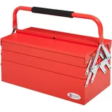 DURHAND Werkzeugkoffer Montage Werkzeugkiste leer platzsparend mit 5 Fächer aufklappbar stabil Stahl (SPCC) Rot 45 x 22,5 x 34,5 cm