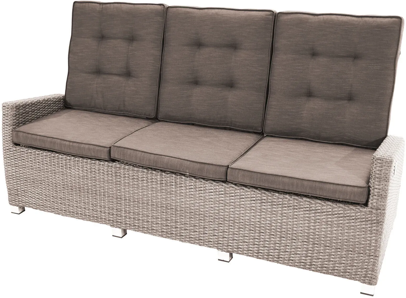 Ploß Nizza Comfort 3-Sitzer Speise-/Lounge-Sofa, champagner-meliert, Geflecht, 210x85x112 cm, verstellbar, inkl. Polster