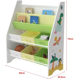 [en.casa] Kinderregal Ponteceso 74 x 62 x 26,5 cm Holzwerkstoff weiß/grün/gelb