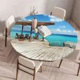 FANSU Tischdecke Outdoor Wetterfest Rund mit Gummizug, Rund Tischdecke mit 3D Muster Waschbar und Abwischbar für Esstisch, Couchtisch, Gartentisch Geeignet (Pavillon,100cm)