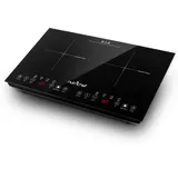 NutriChef Mobile Induktionskochplatte; Induktionskochfeld 2 Platten – Mobile Herdplatte 2 Kochfelder aus Glaskeramik, Herd Kochplatte 1800W mit Timer, Induktionsplatte mit Kindersicherheit & Anzeige
