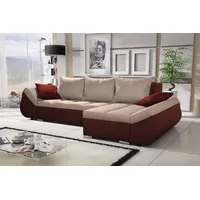 Fun Möbel Ecksofa Sofa KLEO mit Schlaffunktion Braun-Beige Ottomane