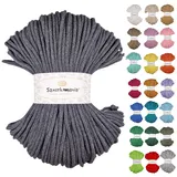 Sznurkomania, Geflochtene Baumwollkordel 5mm 100m, 46 Farben, Häkelkordel, Makramee Kordel, Makramee Garn, Premium Garn, Makramee Seil, (Graphit)