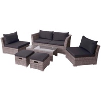 MCW Poly-Rattan Garnitur MCW-J36, Balkon-/Garten-/Lounge-Set Sitzgruppe Sofa ~ grau, Kissen schwarz