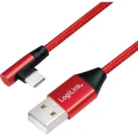 Logilink - USB-C m, gewinkelt bis USB 2.0 Anschlusskabel, USB (Typ A) zu USB (Typ C) 90° abgewinkelt, rot, 0,3m