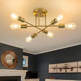 ZMH Deckenlampe Vintage Deckenleuchte E27 - 6 Flammig Flurlampe Industrial Küchenlampe Retro Gold aus Metall Schlafzimmerlampe für Schlafzimmer K...