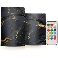 Flackernde flammenlose Kerzen Golden Schwarz Marmor LED Kerzen mit Fernbedienung Timer 2er Set Batteriebetriebene Kerze Heimdekoration