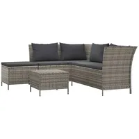 vidaXL 4-tlg Garten-Lounge-Set mit Kissen Grau Poly Rattan