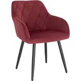 Woltu 1x Esszimmerstuhl mit Armlehne Rückenlehne, Stuhl im Esszimmer mit Samtbezug, bequemer Polsterstuhl, Küchenstuhl mit Metallbeinen, bordeaux
