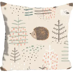 Dekokissen QUEENCE "Hayo", braun (braun, bedruckt), B:40cm L:40cm, Dekokissen_Sitzkissen_Kissenhüllen, mit süßen Igeln, Kissenhülle ohne Füllung, 1 Stück