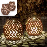 Gadgy Laterne Rattan 2er Set Solar LED braun