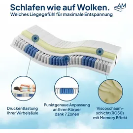 AM Qualitätsmatratzen Premium Visco-Taschenfederkernmatratze 80 x 200 cm H2