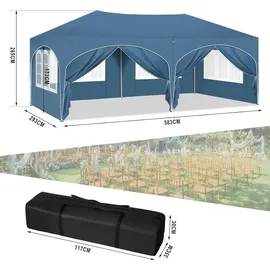 Woltu Pavillon 3 x 6 m inkl. 6 Seitenteile Blau