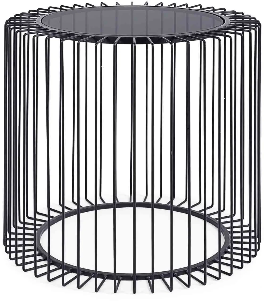 Beistelltisch Kieran aus Metall und Glas, modern, schwarz, rund, Ø 50 cm, mit Sicherheitsglas
