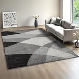 Mia ́s Teppiche Modena - Moderner Kurzflor Teppich, Wohnzimmer & Schlafzimmer, weich & pflegeleicht, geometrische Wellenmuster, Grau, 160 x 220 cm