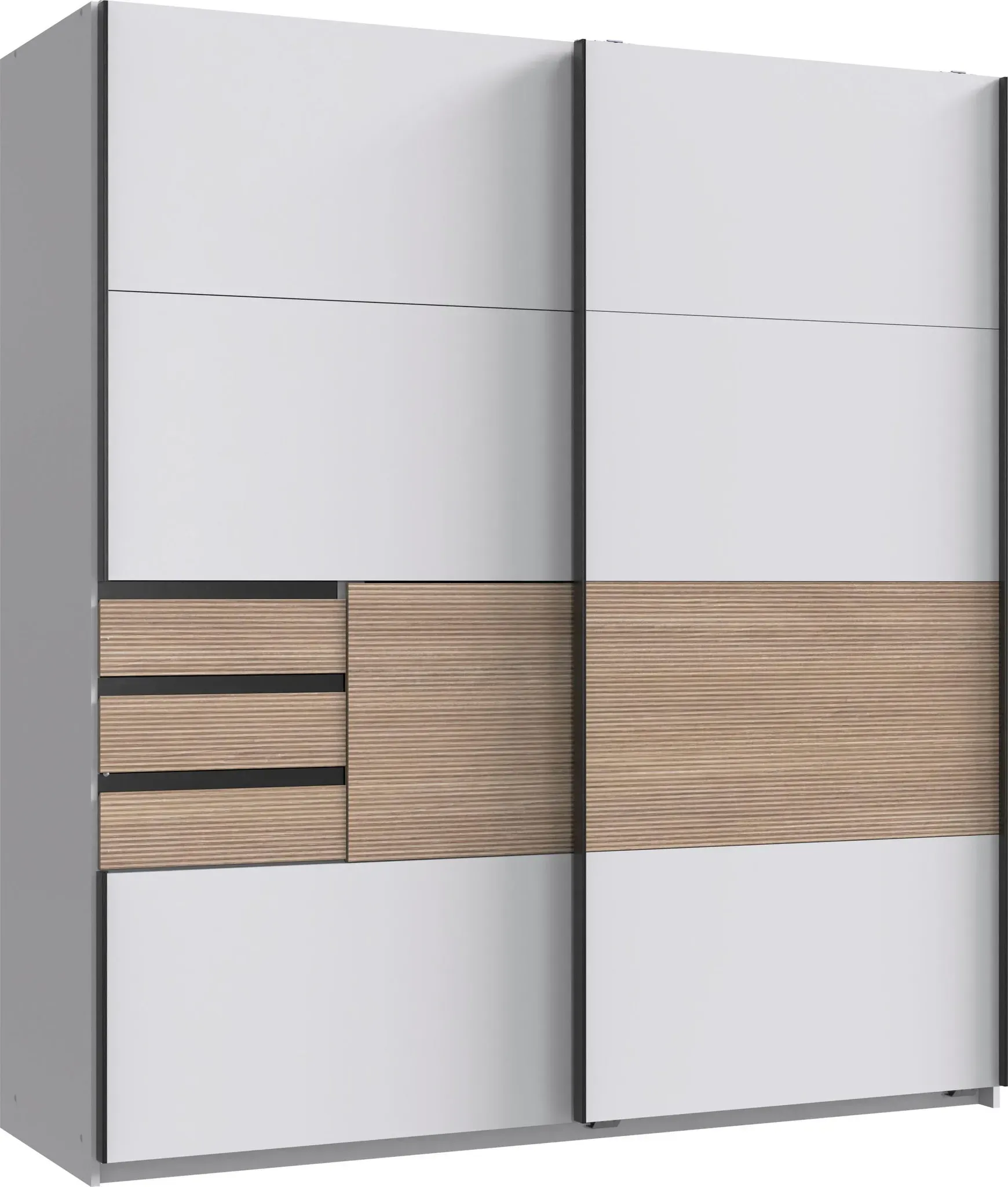 Schwebetürenschrank WIMEX "Bremen in der Breite 180cm, wahlweise mit Spiegel", bunt (weiß, absetzung multiplex), B:180cm H:198cm T:65cm, Spanplatte, Schränke, Schwebetürenschrank, mit moderner Multiplex Optik, inkl. Schubladen