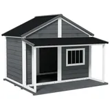 PawHut Hundehütte aus Massivholz Kleintierhaus Hundehaus mit Terrasse Asphaltdach Outdoor wetterfeste Hütte für draußen Grau 124 x 112 x 105 cm - grau