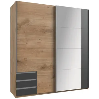 180 x 198 x 64 cm Plankeneiche Nachbildung/graphit mit Spiegel und Schubladen