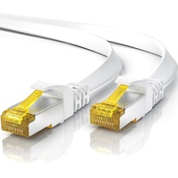 CSL 5m CAT 7 Netzwerkkabel Flach, Ethernet Kabel, Gigabit Lan 10 Gbit s, Patchkabel, Flachbandkabel, Verlegekabel, Cat.7 Rohkabel U FTP PIMF Schirmung mit RJ 45 Stecker, Switch Router Modem, Weiß