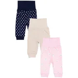 TupTam Baby Mädchen Lange Pumphose 3er Pack, Farbe: Herzen Dunkelblau/Bärchen Rosa/Beige, Größe: 56 - 56