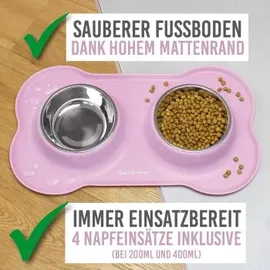 KaraLuna Napfunterlage mit Edelstahl Futternapf I Für Katzen & Hunde (200ml, Rosa)
