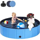 Famanu Hundepool Antirutsch - Für große und kleine Hunde - 80 x 20 cm - Verdicktes PVC - Langlebig - Hunde-Badewanne - Blau