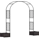 Metall Gartenbogen mit Pflanzkästen - Rosenbogen Pergola Schwarz - Kletterpflanzen Rankhilfe für Garten, Terrasse & Balkon - Groß - Schwarz